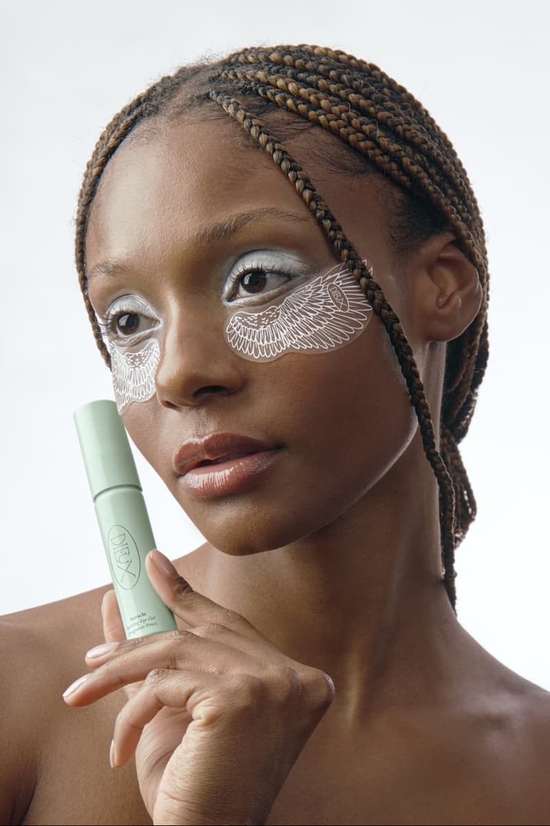 person wearing dieux winged eyeliner mask, skincare, beauty