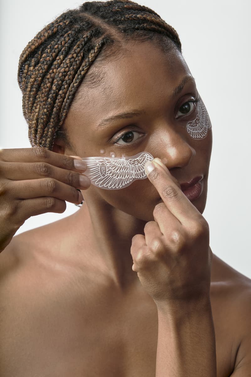 person wearing dieux winged eyeliner mask, skincare, beauty