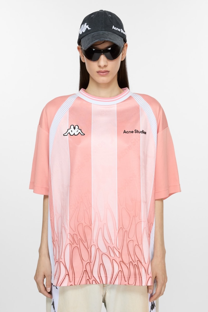 acne studios kappa football shirts retro sports shorts pink top caps models