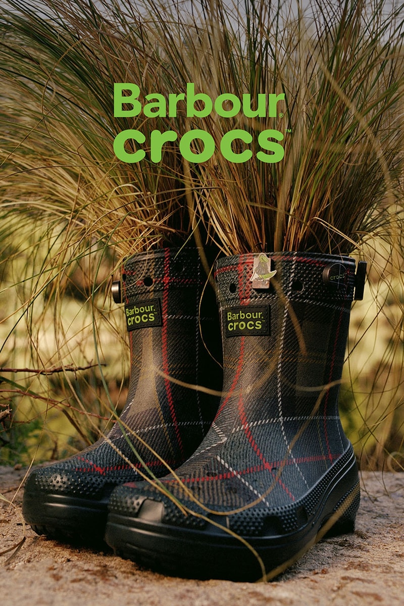 Barbour, Crocs, Wellington Boot, Clog, PVC, Tartan, Green, Red, Black, Jibbitz, Jacket