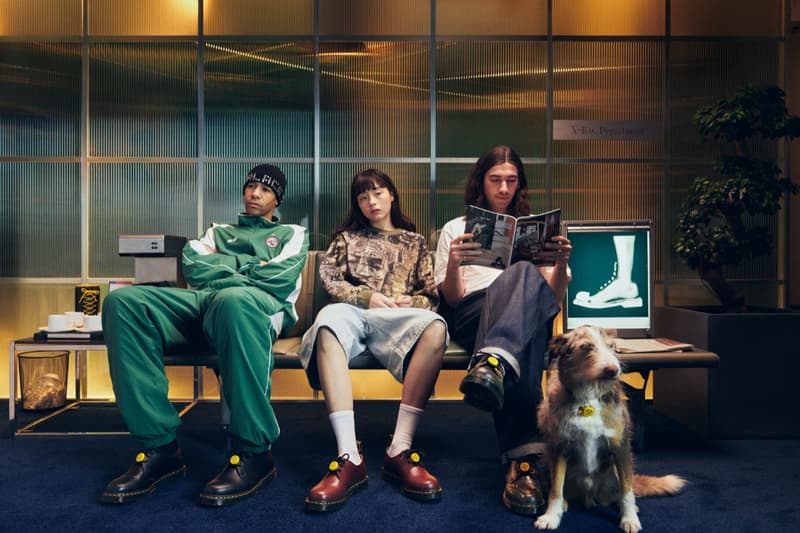 palace dr martens boots camouflage yellow button red shoes woman dog