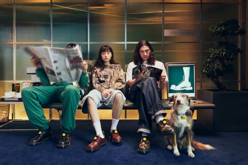 palace dr martens boots camouflage yellow button red shoes woman dog