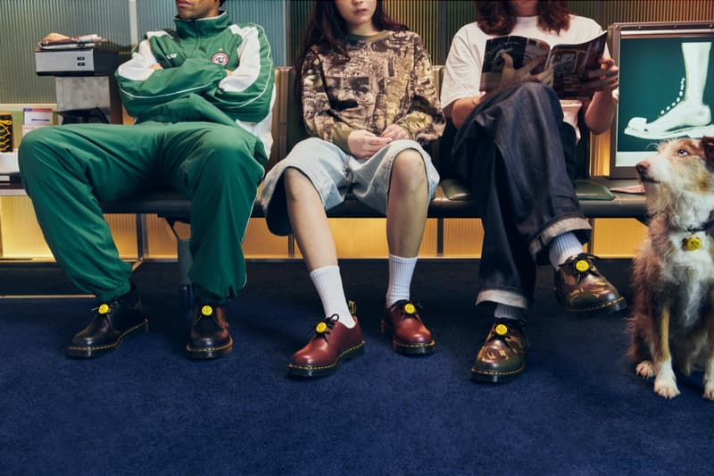 palace dr martens boots camouflage yellow button red shoes woman dog