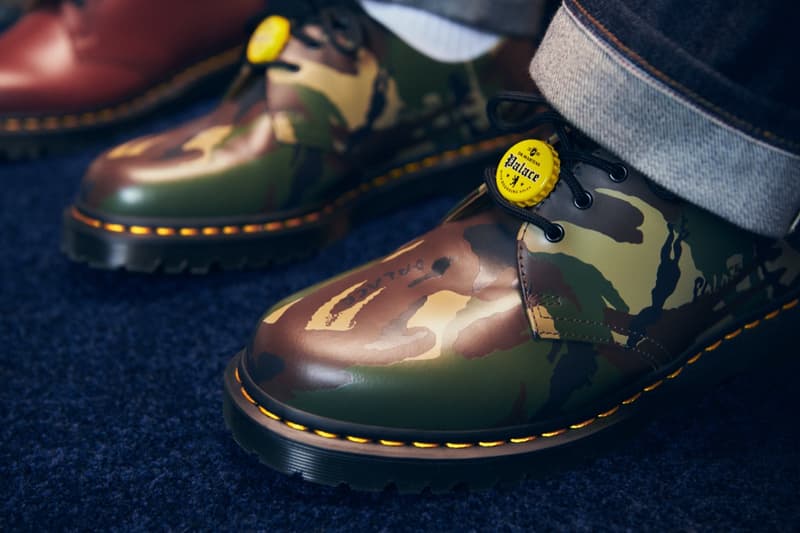 palace dr martens boots camouflage yellow button red shoes woman dog