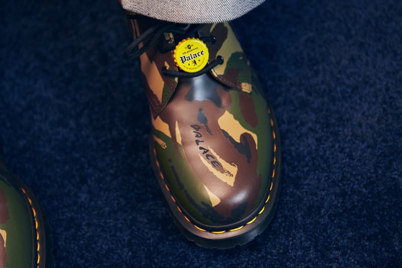 palace dr martens boots camouflage yellow button red shoes woman dog