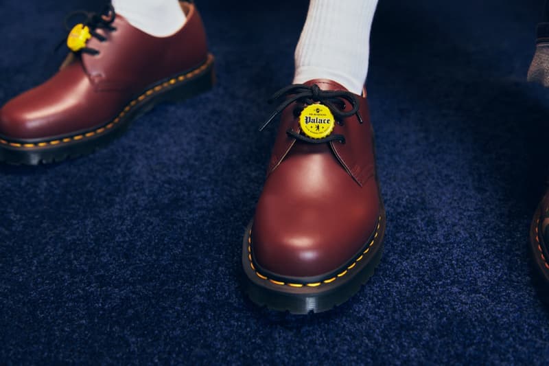 palace dr martens boots camouflage yellow button red shoes woman dog