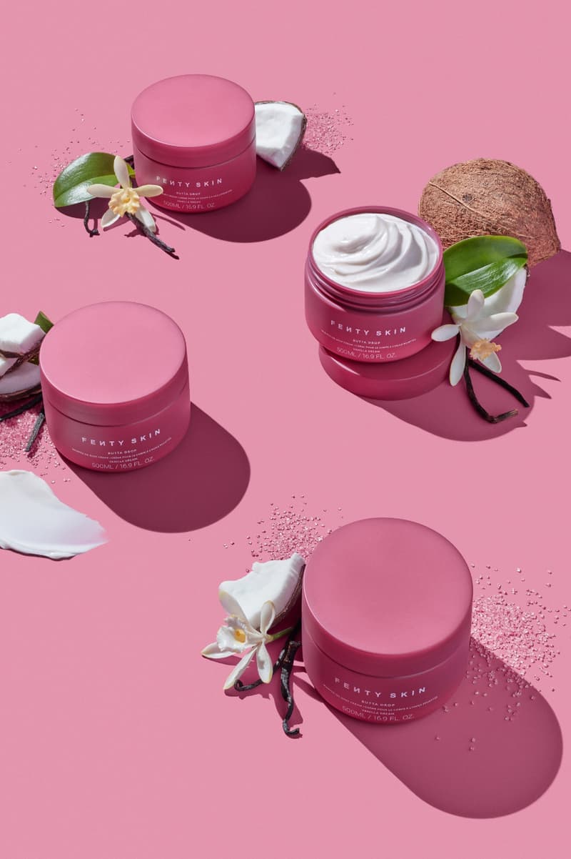 model rocking soft and beautiful skin, fenty skin jumbo butta drop in vanilla dream, skincare, body care, beauty 