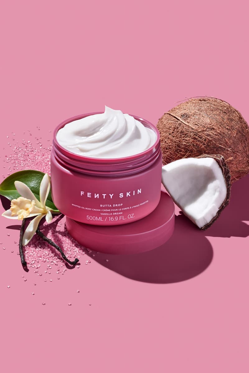 model rocking soft and beautiful skin, fenty skin jumbo butta drop in vanilla dream, skincare, body care, beauty 