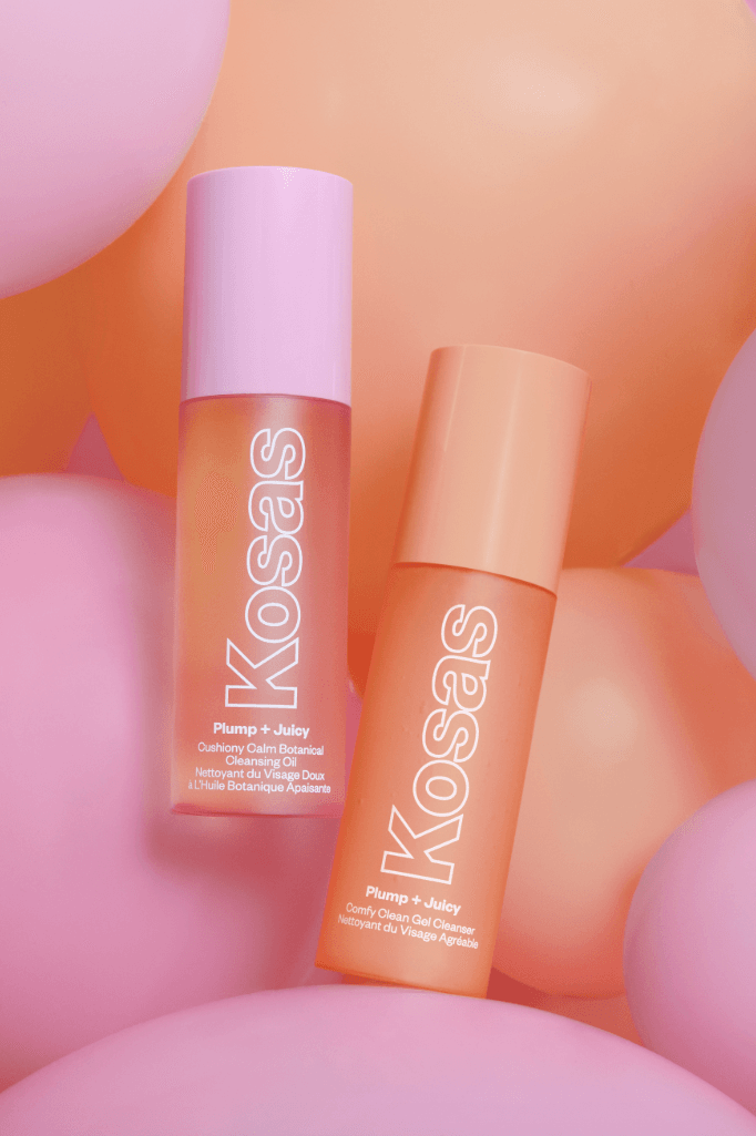 woman posing with new kosas double cleansing system, woman washing her makeup off, new cleanser, skincare, beauty