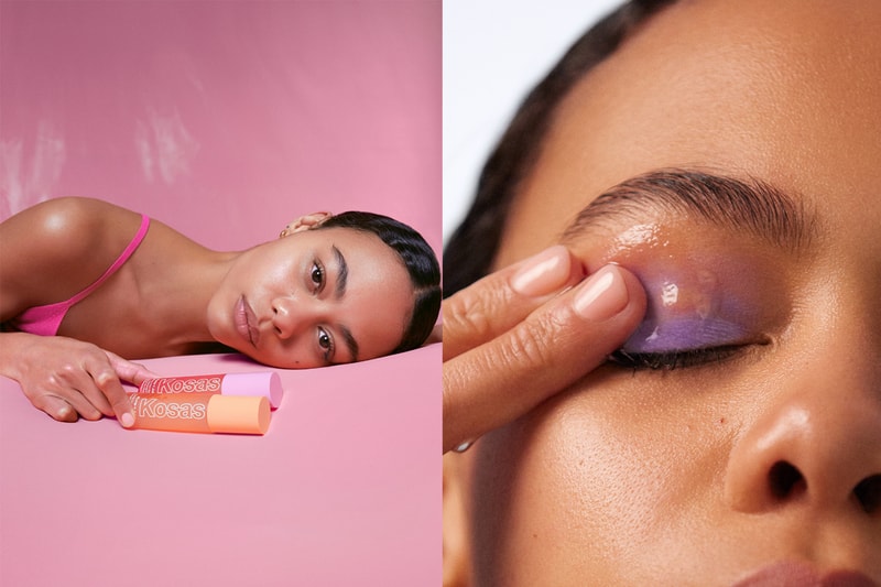 woman posing with new kosas double cleansing system, woman washing her makeup off, new cleanser, skincare, beauty