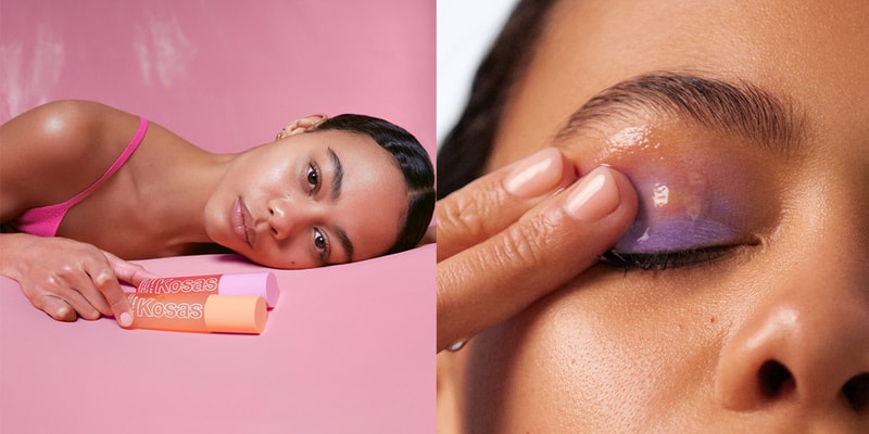 woman posing with new kosas double cleansing system, woman washing her makeup off, new cleanser, skincare, beauty