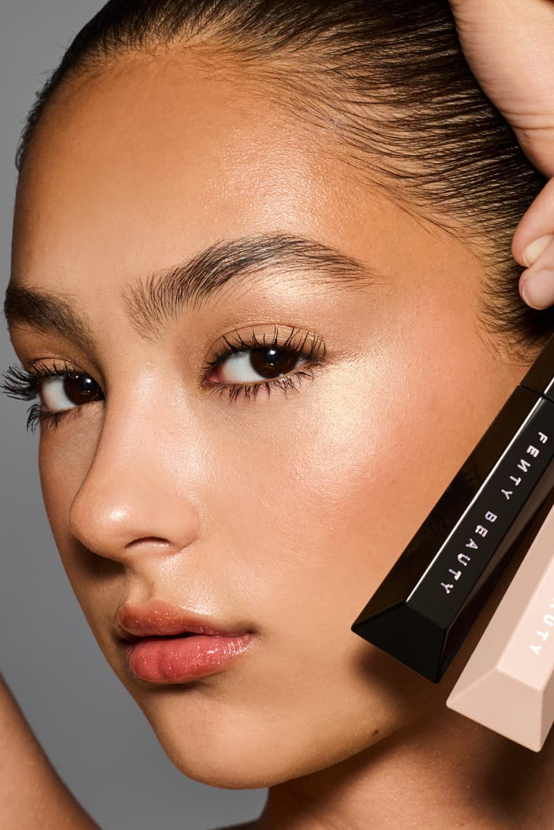 woman posing with new fenty beauty products, makeup, skincare, rihanna