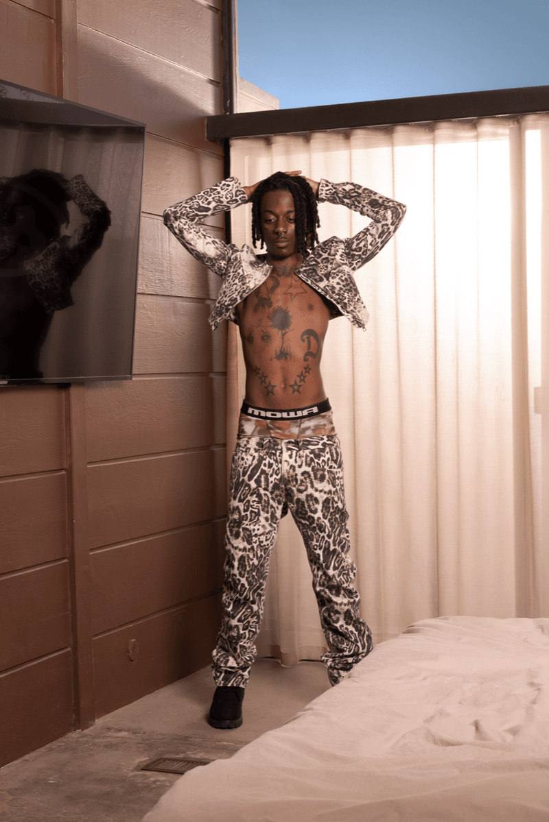 ksubi mowalola y2k denim vhs video tiny bras models leopard print hot pants shorts underwear