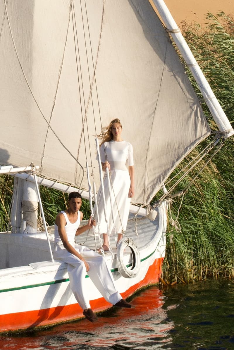 jacquemus pyramids egypt horses collection models boat sailing desert