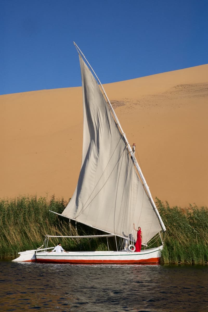 jacquemus pyramids egypt horses collection models boat sailing desert