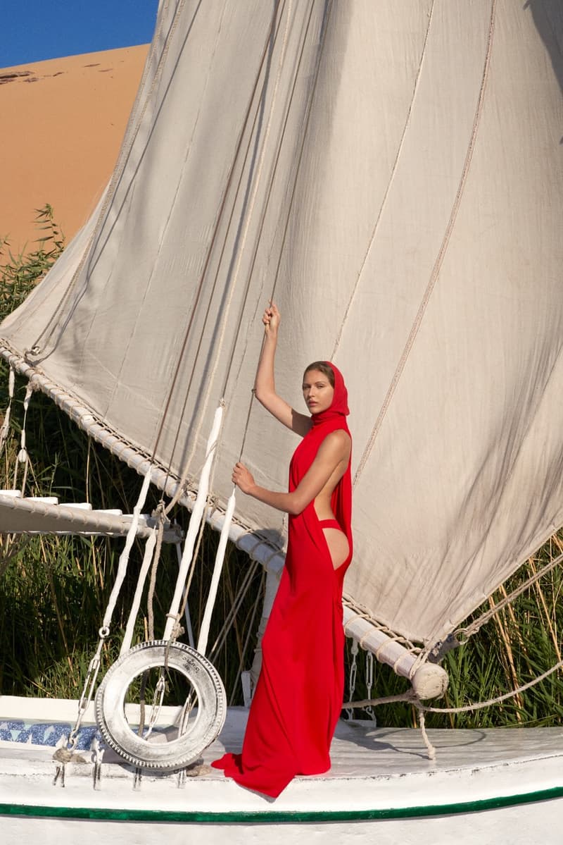 jacquemus pyramids egypt horses collection models boat sailing desert