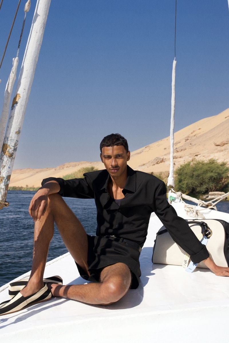 jacquemus pyramids egypt horses collection models boat sailing desert