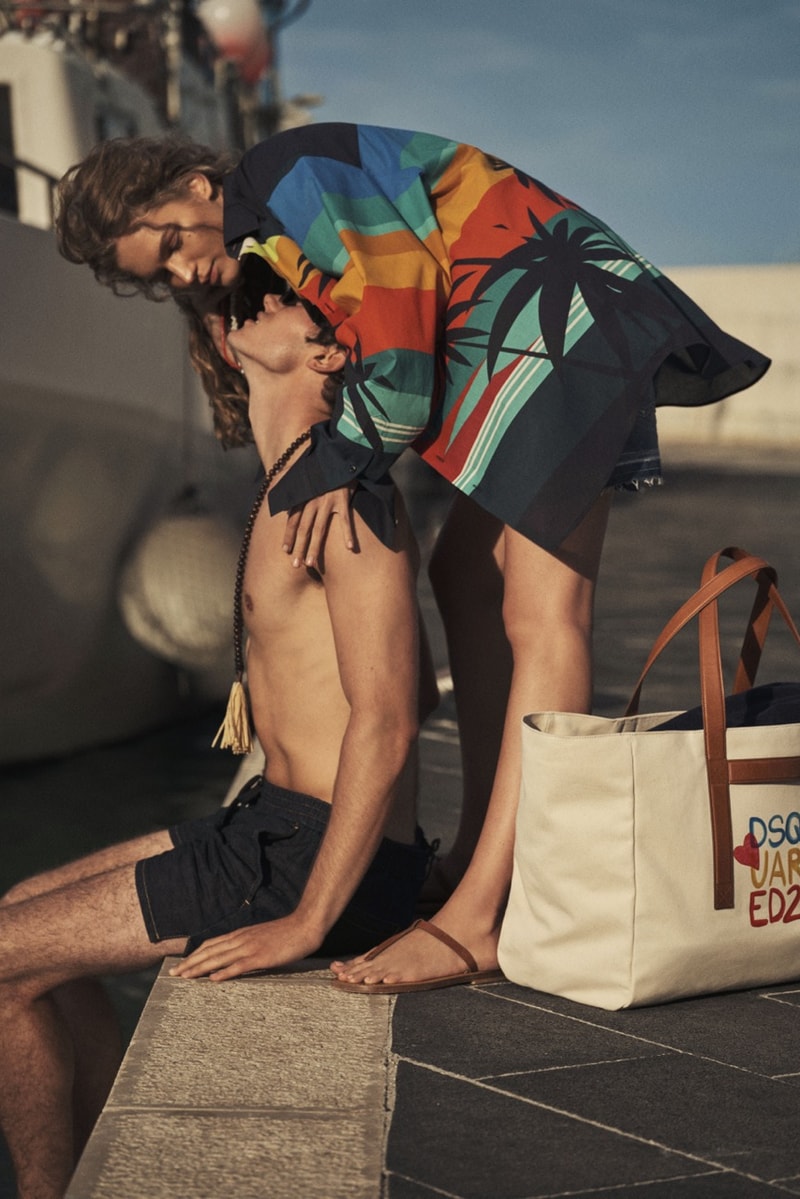 dsquared2 summer campaign couple kissing bikinis bikini top holiday vacation water