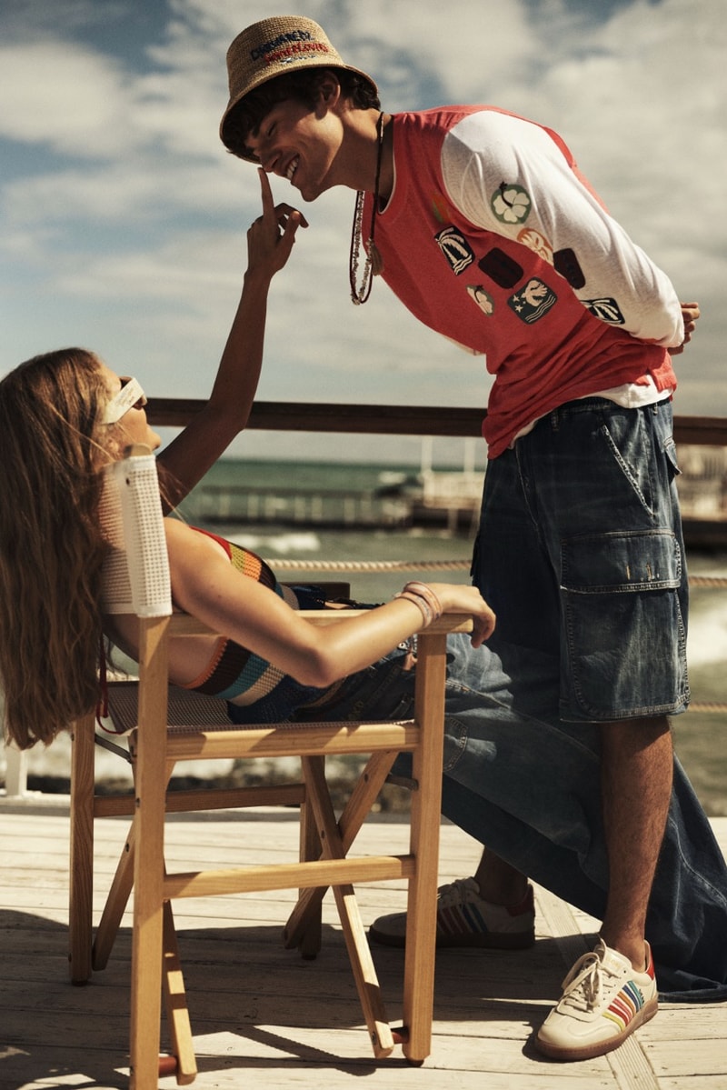 dsquared2 summer campaign couple kissing bikinis bikini top holiday vacation water