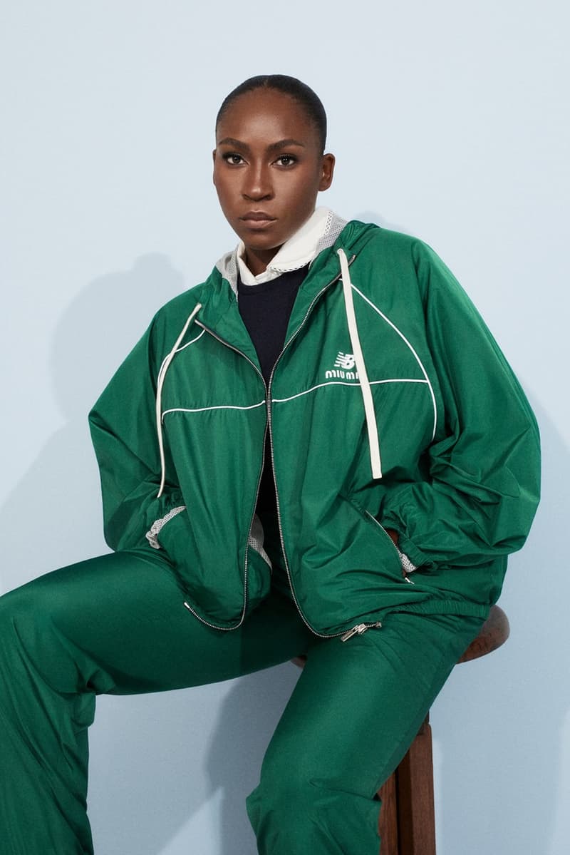 miu miu new balance coco gauff tennis silver sneakers shoes sports jacket headband
