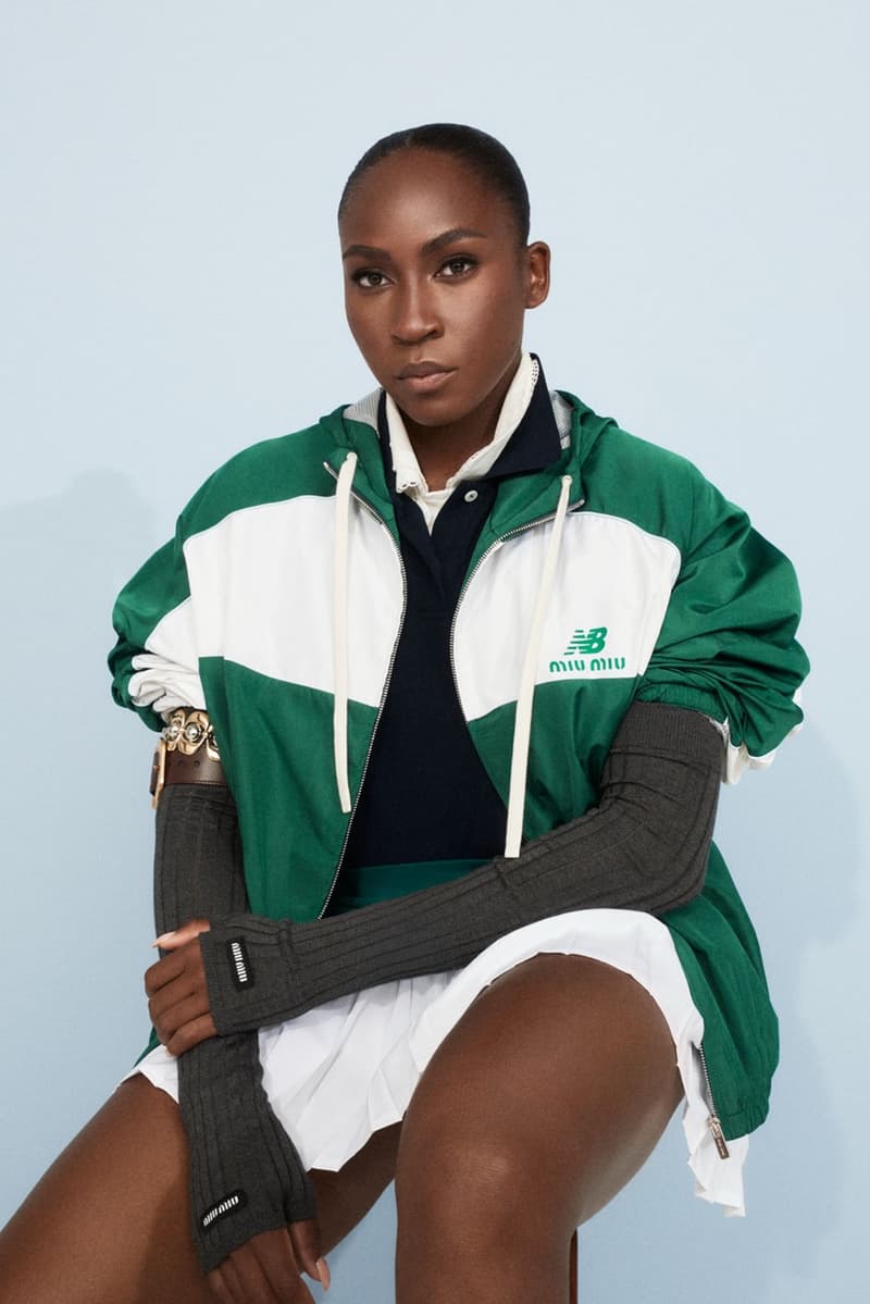 miu miu new balance coco gauff tennis silver sneakers shoes sports jacket headband