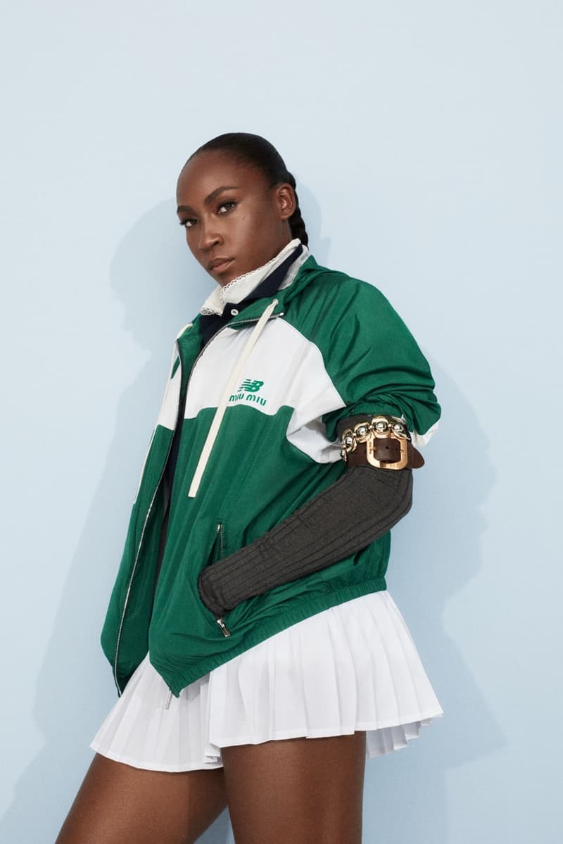 miu miu new balance coco gauff tennis silver sneakers shoes sports jacket headband