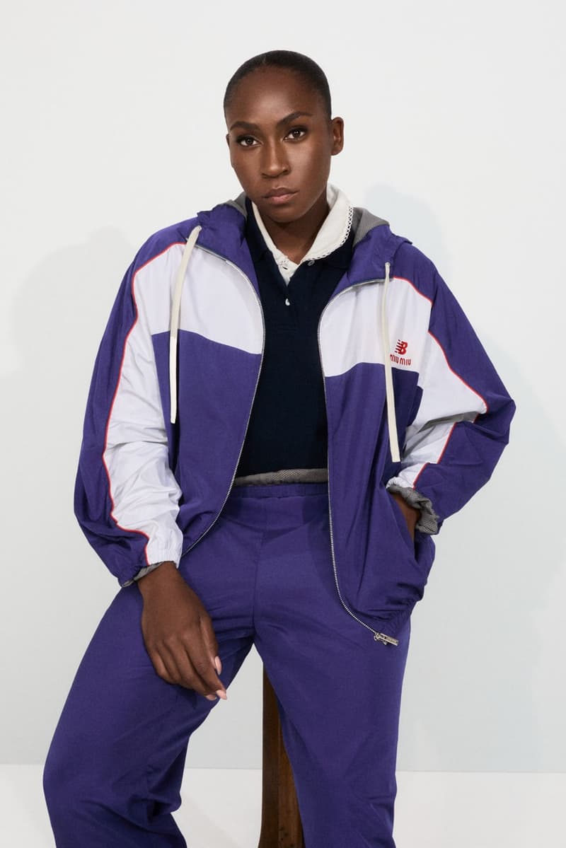 miu miu new balance coco gauff tennis silver sneakers shoes sports jacket headband