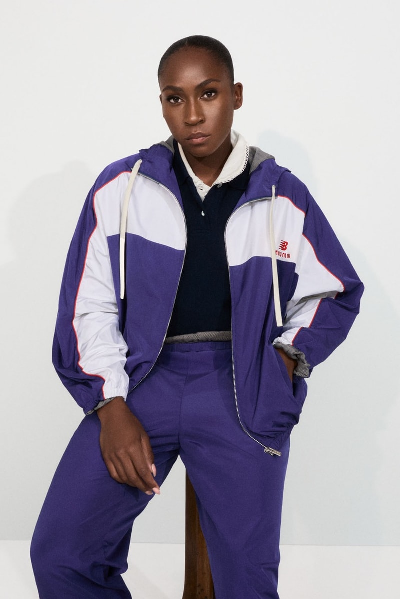 miu miu new balance coco gauff tennis silver sneakers shoes sports jacket headband