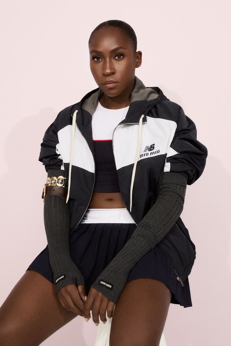 miu miu new balance coco gauff tennis silver sneakers shoes sports jacket headband