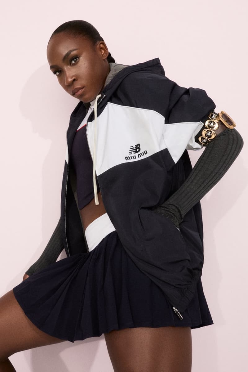 miu miu new balance coco gauff tennis silver sneakers shoes sports jacket headband