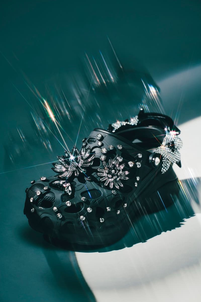 crocs classic clog platform shoes black white swarovski crystals angel wings