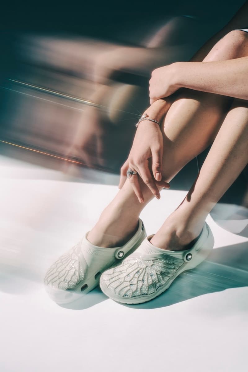 crocs classic clog platform shoes black white swarovski crystals angel wings