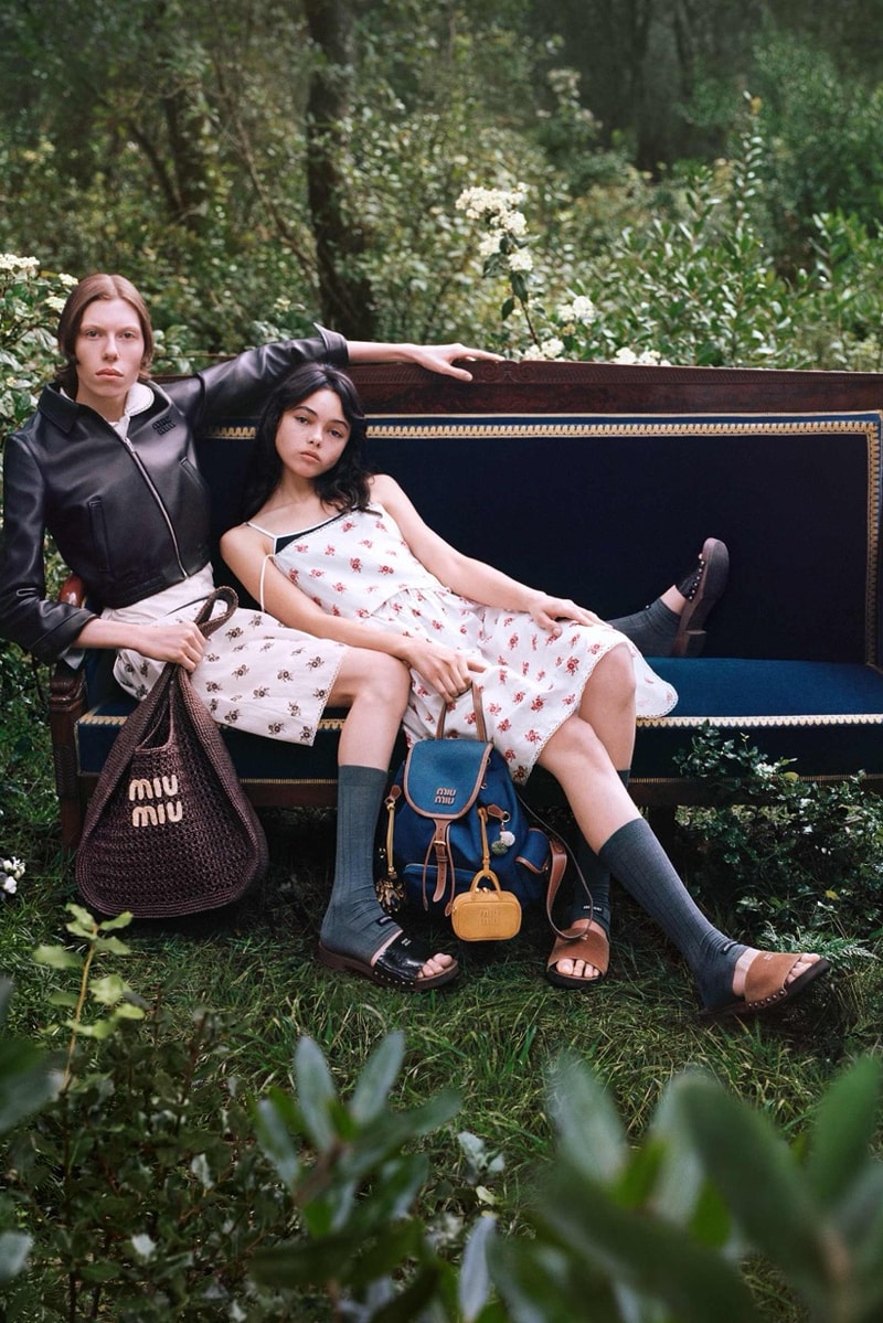 miu miu diana silvers bags outside grass 