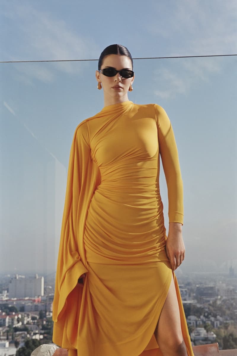 kendall jenner fwrd spring dresses sheer top strappy heels bottega veneta laying down 