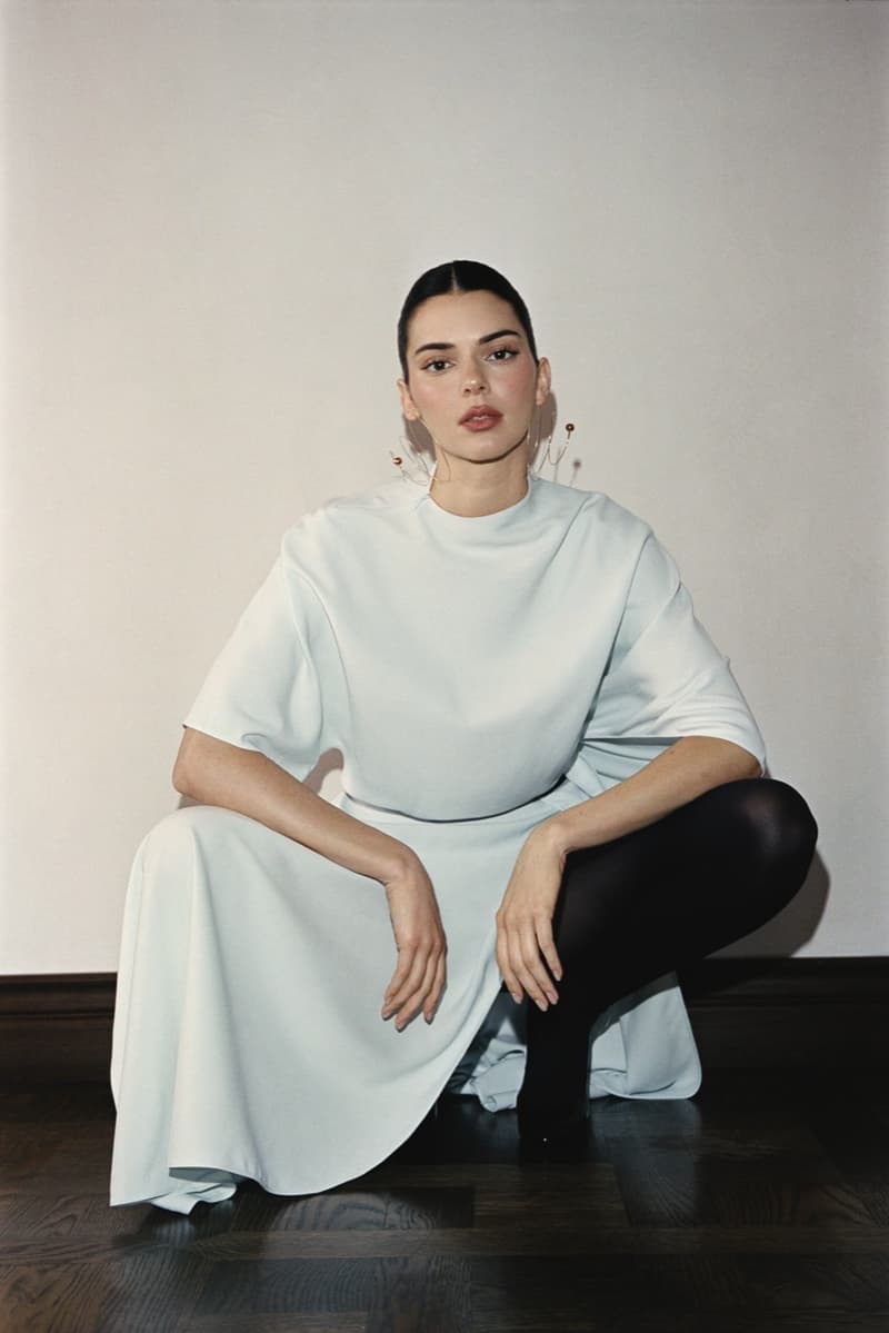 kendall jenner fwrd spring dresses sheer top strappy heels bottega veneta laying down 