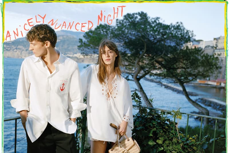 gucci daisy edgar jones monogram red swimsuit lido collection boat yacht water bikini