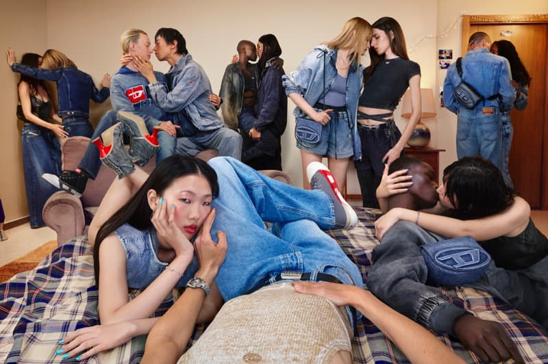 diesel jeans denim women beach bikini top topless man sunglasses