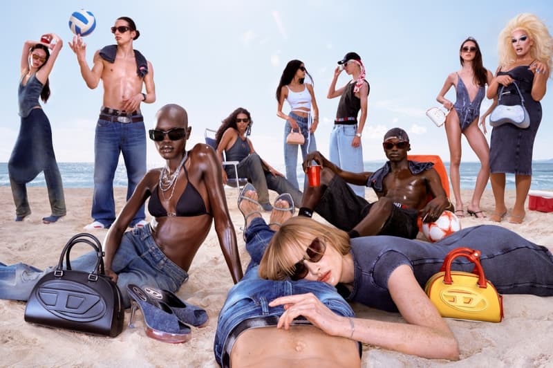 diesel jeans denim women beach bikini top topless man sunglasses