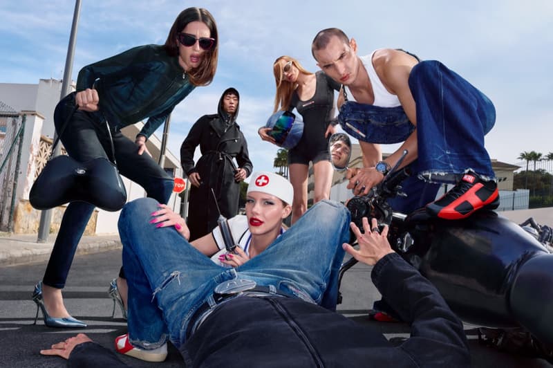 diesel jeans denim women beach bikini top topless man sunglasses