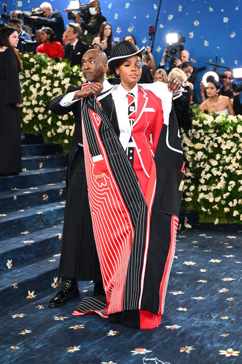 janelle monae met gala tailoring outfit boobs cut open top shirt 