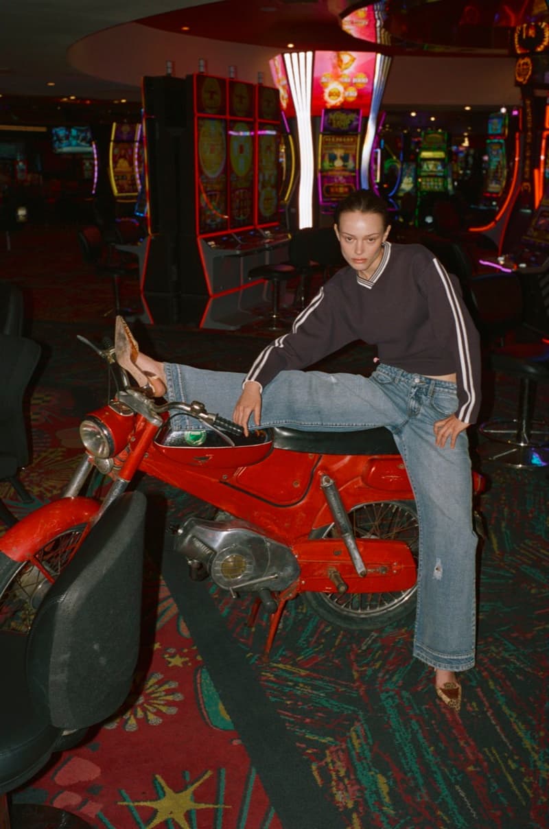 with jean wild card denim jeans motorbike girl laying down holiday travel