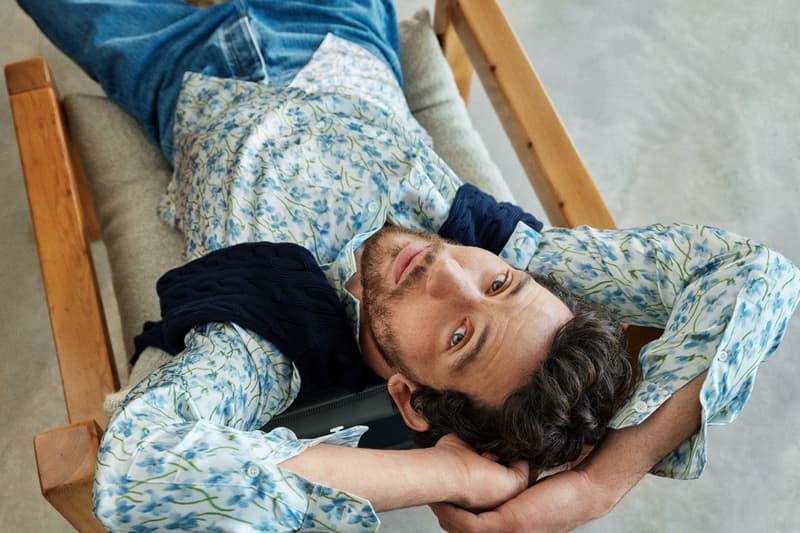 loewe greta lee draped dress puzzle bag woman lying down actor