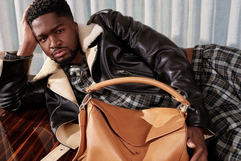 loewe greta lee draped dress puzzle bag woman lying down actor