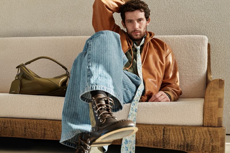 loewe greta lee draped dress puzzle bag woman lying down actor