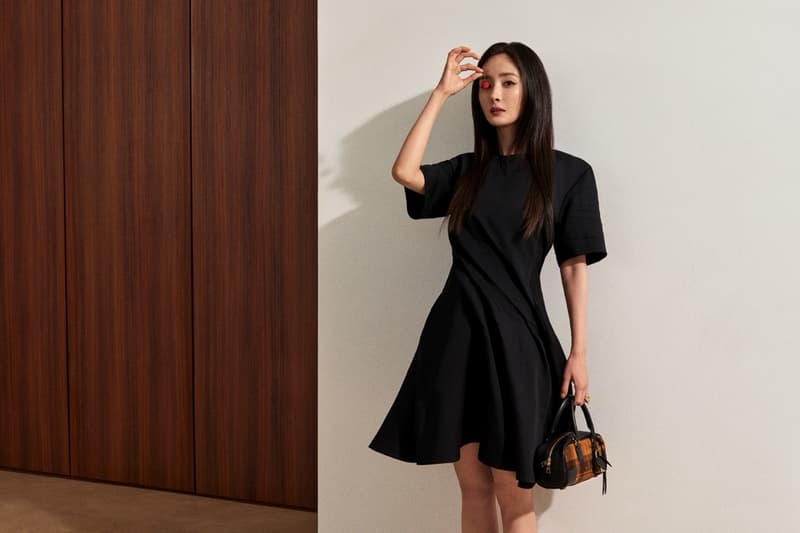 loewe greta lee draped dress puzzle bag woman lying down actor