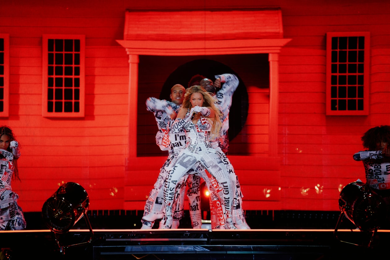 beyonce cowboy carter tour outfits looks thigh high boots fur coats swarovski jersey