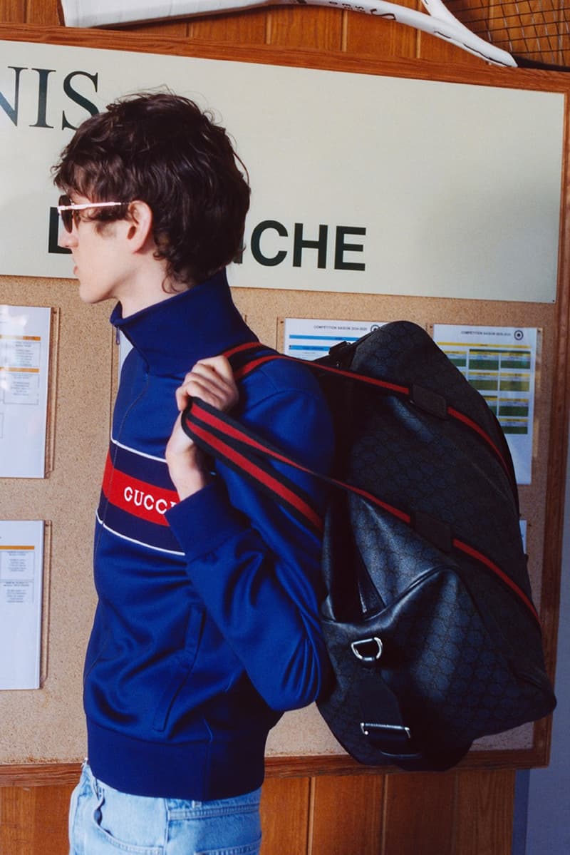 gucci tennis campaign women polo shirts skirts mini handbags sports court