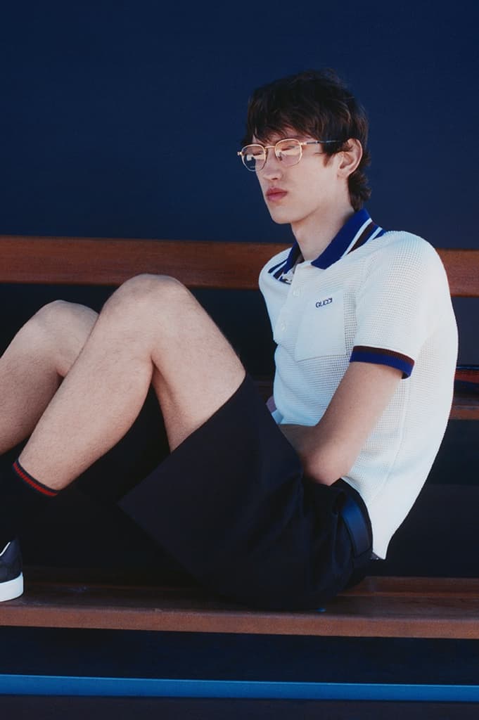 gucci tennis campaign women polo shirts skirts mini handbags sports court