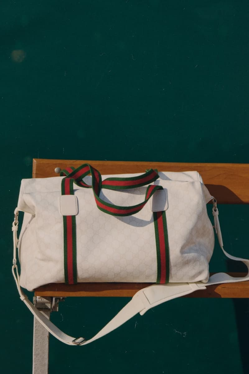 gucci tennis campaign women polo shirts skirts mini handbags sports court