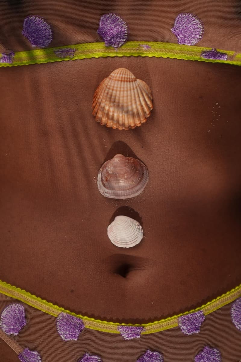 understatement lingerie, underwear, sheer bra, knickers, pants, woman, model, laying on the beach